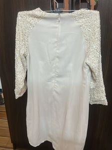White Sequin Sleeve Dress
