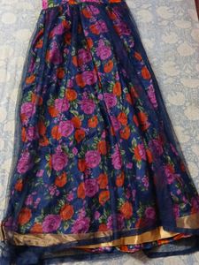 Navy Floral Print Anarkali
