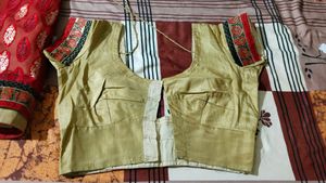 designer red and cream sari with blouse