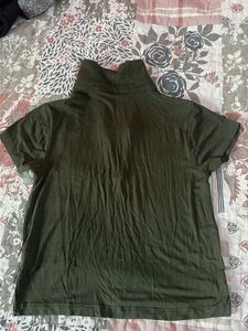 Green Zip-Up Mock Neck Top