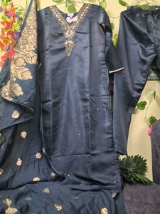 Elegant Dark Blue Kurta Set with Dupatta