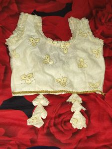 Cream Embroidered Blouse with Tassels