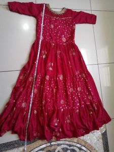 rani pink tiered sequin gown with gold rose embroi