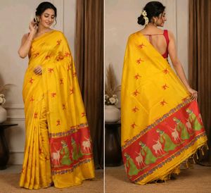 Vibrant Yellow Saree with Unique Border