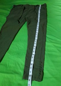 Olive Green Paperbag Waist Tie Knot Pants Trouser