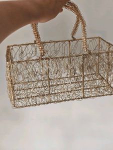 Unique Gold Wire Clutch Basket & realistic roses