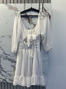 Chic White Puff Sleeve Mini Dress, Bust-34