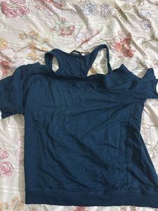 Teal "Level Up" off shoulder Graphic T-shirt