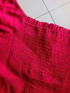 Red Puff Sleeve Square Neck Peplum Top