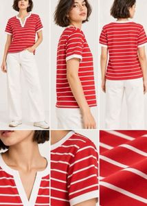 Red Striped V-Neck T-Shirt