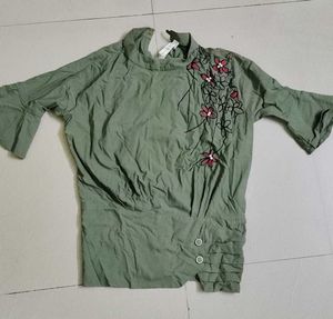 Floral Embroidered Green Top
