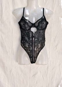 I. Black Lace Bodysuit with Zipper