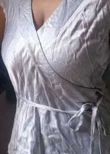Satin V Neck Tie Top