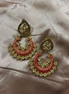 Elegant Red &amp; Gold Jhumka Earrings