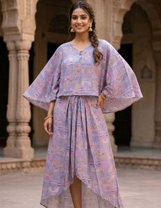 Designer Printed poncho top and skirt set