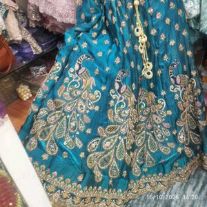 Stunning Teal Peacock Embroidered Lehenga Choli