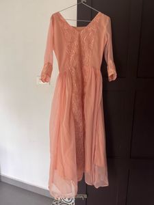 Elegant Peach Embroidered Gown