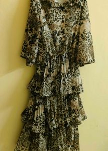 Tiered Leopard Print Midi Dress