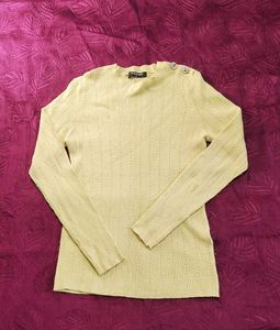 Light Yellow Ribbed Button frresize Sweater