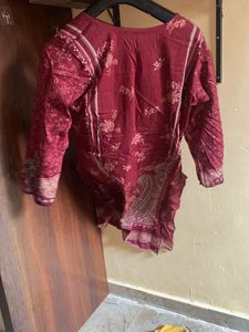 Maroon cotton 3 pc suit