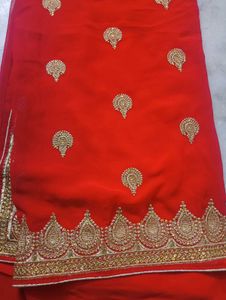 Embroidered Red Saree