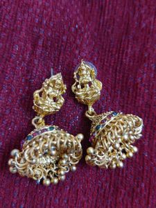 Gold-Plated Lakshmi Jhumka Earrings