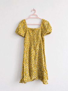 Yellow Floral Print Mini Dress
