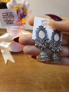 Jhumka Earrings with Pink Stone
