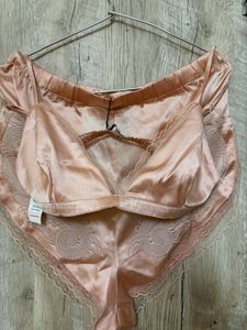 Satin Pajama Set with Lace Trim