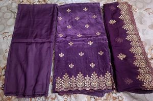 Beautiful Purple Embroidered Crepe Suit Set