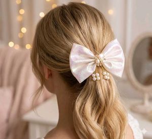 Sparkly Pearl Bow Hair Clip