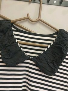 Chic Striped Top with Black Ruffl...