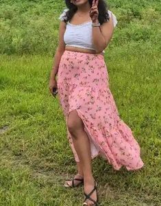 Pink Floral Tiered Skirt