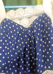 Blue Polka Dot Lace Trim Dress