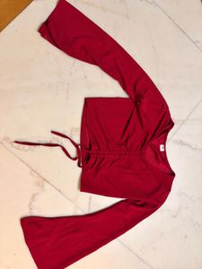 Chic Red Bell Sleeve Crop Top
