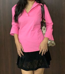 Chic Pink Collared Tunic Shirt