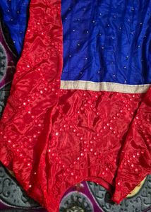 Blue &amp; Red Embellished Saree