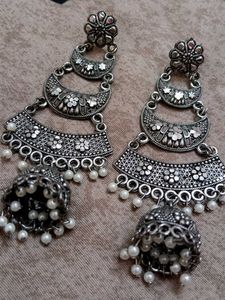 Oxidized Silver Jhumka Earrings