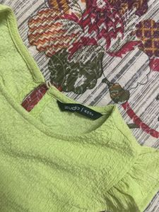 Girls Lime Green Textured Dress