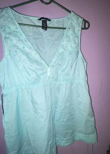 Light Blue Eyelet Detail Sleeveless Top