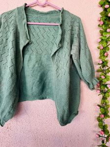 Green Cropped Knit Cardigan