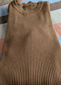 Brown Ribbed Knee Length Dress