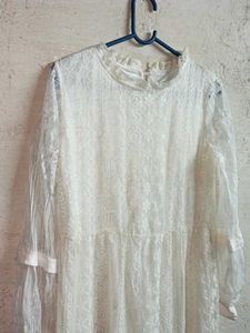 Stylish White Lace Midi Dress Layered