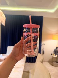 PINK GLASS SIPPER WITH STRAW 510ML