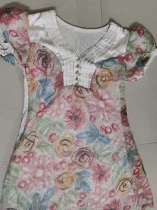 Floral Print Top satin and cotton blend
