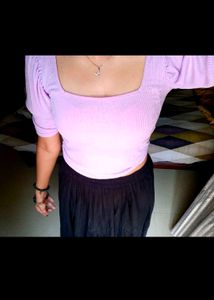 Lavender Square Neck Puff Sleeve Top
