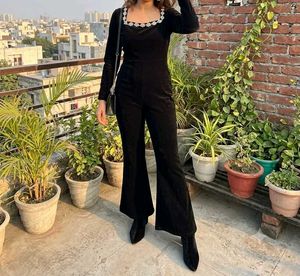 Elegant Black Velvet Jumpsuit