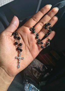Black Gothic Beaded Rosary Necklace