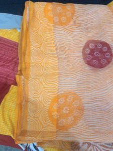 orange  saree with floral print