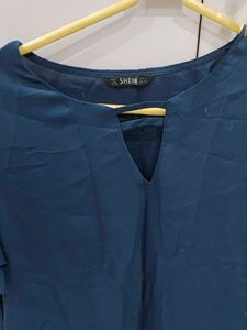 Chic Navy Blue Flutter Sleeve Top